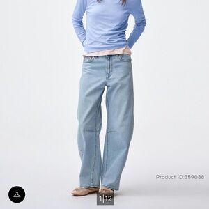 GU light wash barrel jeans